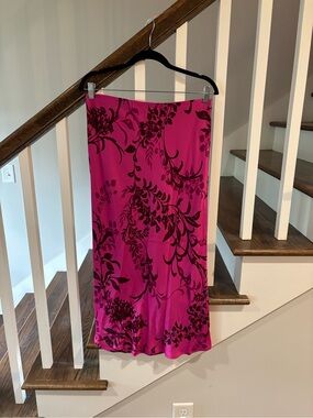 Anthropologie Tilda Midi Slip Skirt Bias Cut Magenta Floral Print
